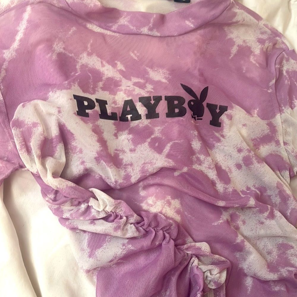NWOT PLAYBOY X MISSGUIDED Tie-Dye Sheer 3/4 Sleeve Top